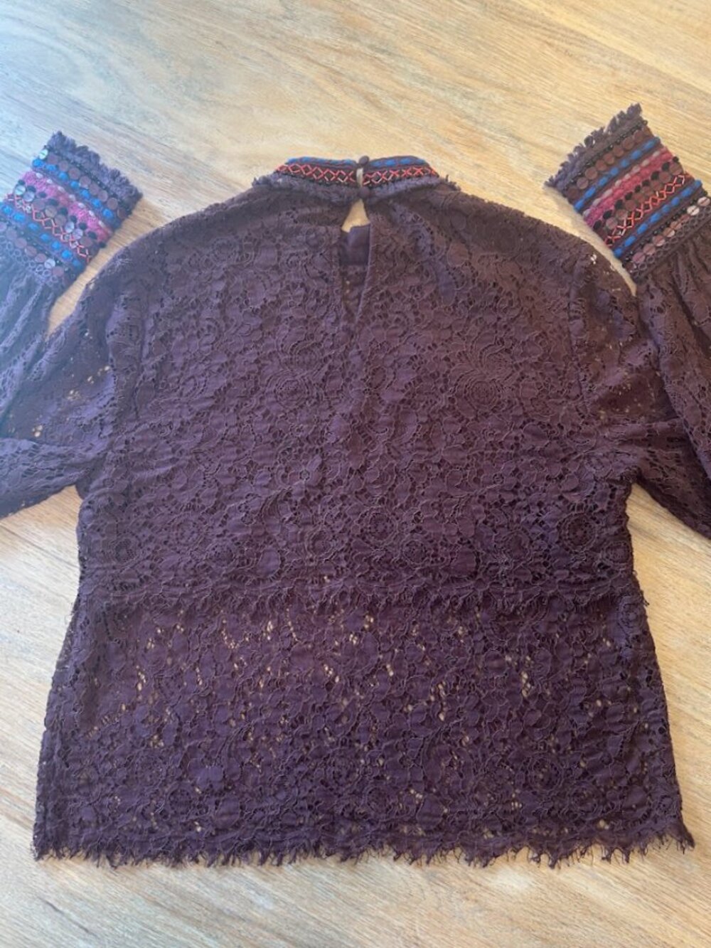 Bl^nk London Anthropologie Purple Lace Beaded Cuff Top XS Boho India - Picture 10 of 12